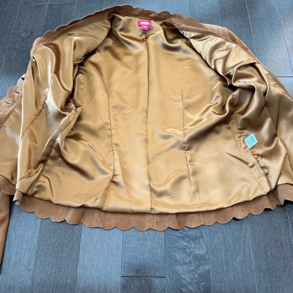 Vintage 90s Y2k Suede Leather Jacket Scalloped Bell Hem Western Romantic Camel 6 - Picture 9 of 9